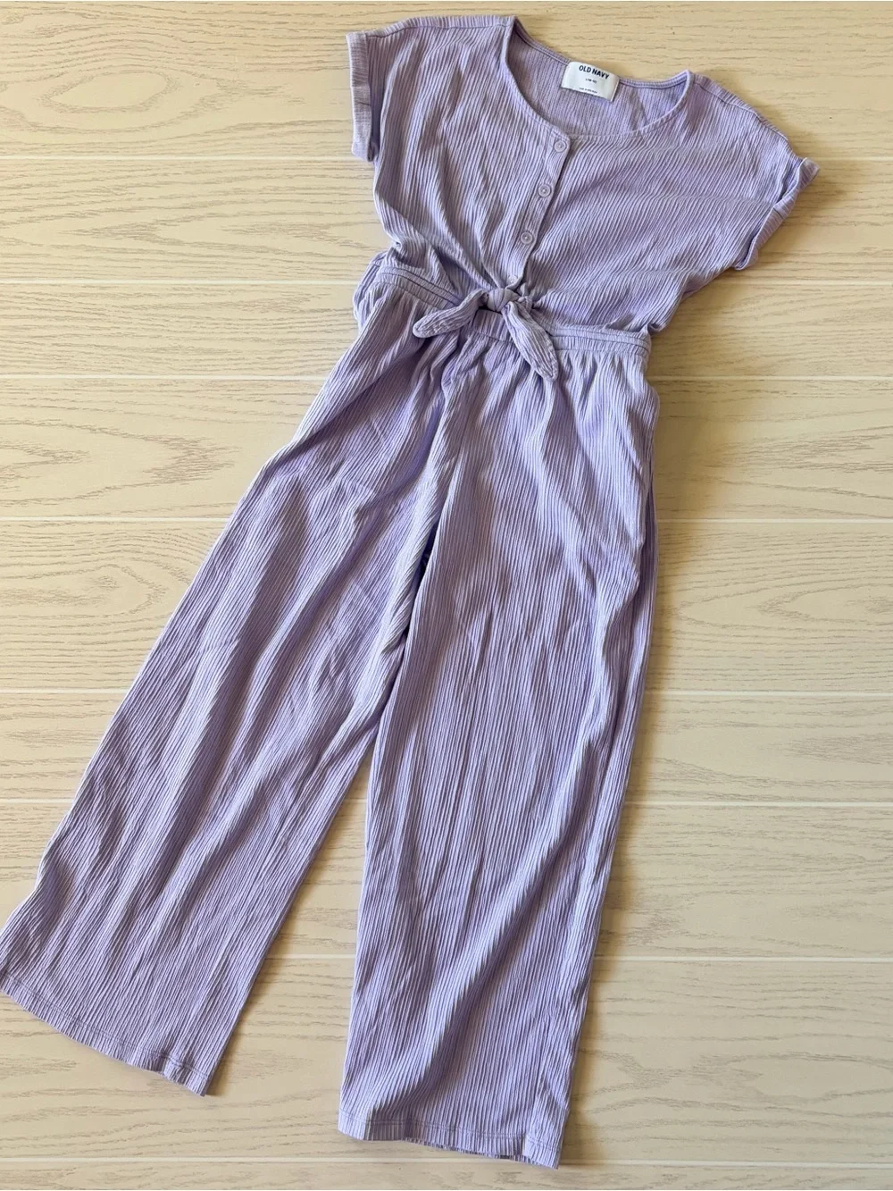Old Navy Lilac Ribbed Tie-Waist Jumpsuit Girls Size Large 10/12